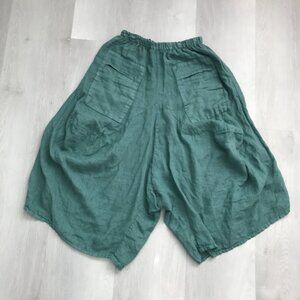 RAW MODA 100% LINEN HAREM JORTS GREEN SLOUCHY OVERSIZE SMALL
